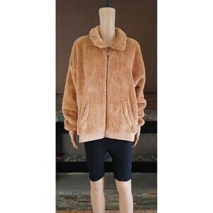 Socialite Curve Sherpa Teddy Bear Jacket Women's 1X Brown Fluffy Soft Comfy Cozy